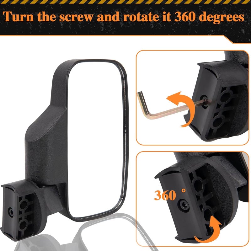 CMOOD UTV Side Rear View Mirror With 1.75" to 2" Roll Bar Cage Compatible with Polaris RZR Honda Pioneer Yamaha Rhino Kawasaki Teryx, With Center View Mirror - Image 4